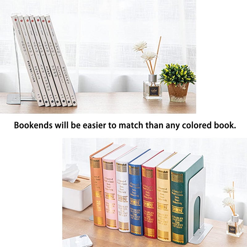 COLOGO Metal Bookends for Home Office, Book Shelf Holder Home Decorative, Book Ends for Heavy Books/Movies/CDs, White 6.5 x 5 x 5.7 in, 4 Pair/ 8 Piece - Image 5